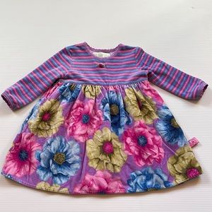 Baby Lulu super soft pink, purple & blue striped & floral dress, size 18 months
